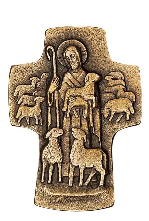 Kreuz aus Bronze zur Kommunion "Guter Hirte"