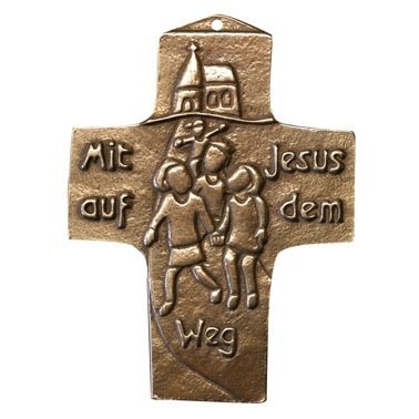Bronzekreuz Erste Kommunion "Mit Jesus auf dem Weg"